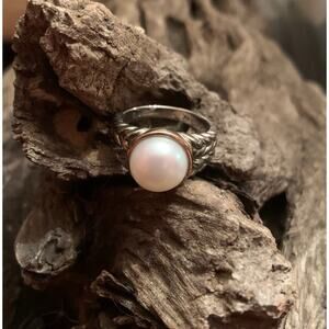 Sterling Silver, Pearl and Marcasite Ring by CFJ Size 6.75